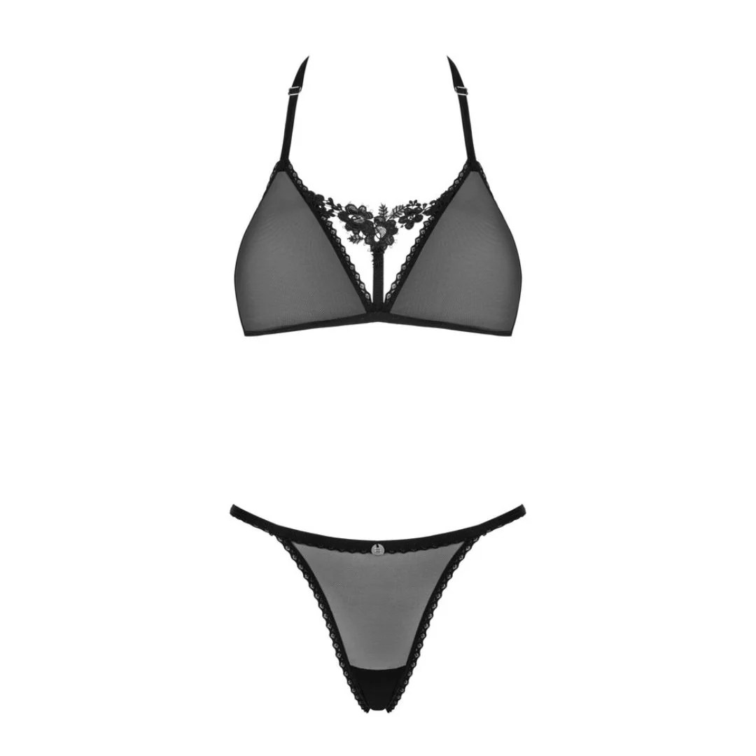 BH plus String „Celia Noir“ mit floraler Guipure-Spitze