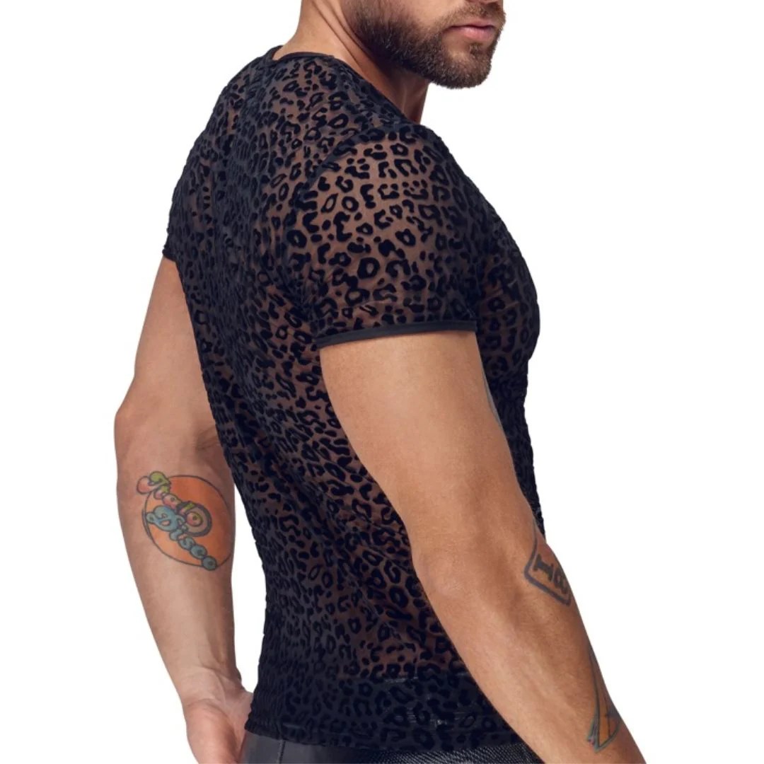 Shirt aus Powernet mit Leo-Samtflockprint