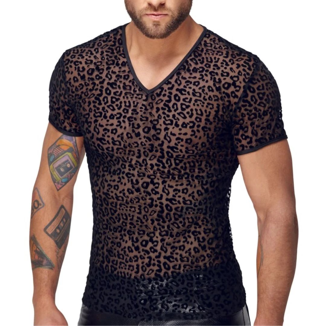 Shirt aus Powernet mit Leo-Samtflockprint