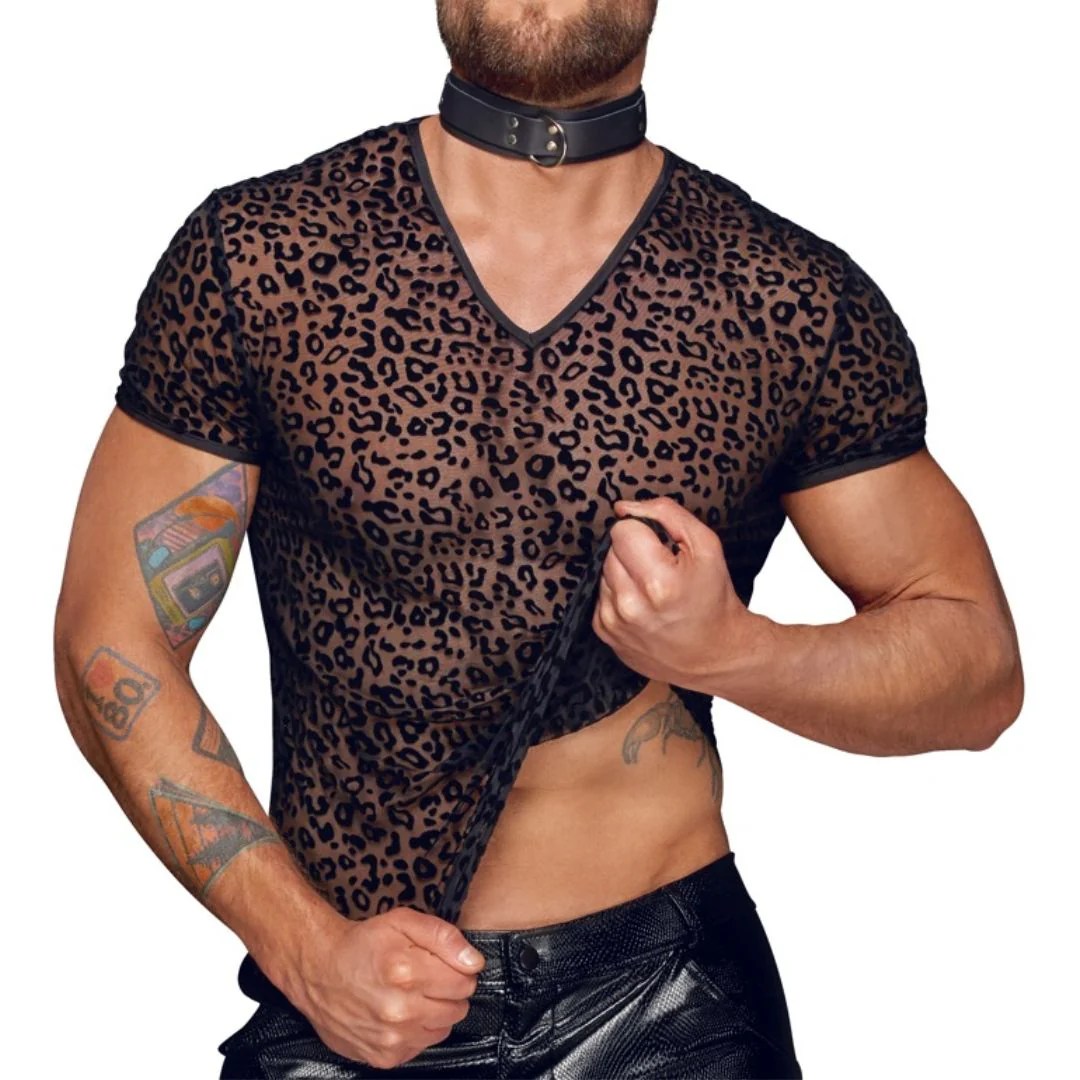 Shirt aus Powernet mit Leo-Samtflockprint