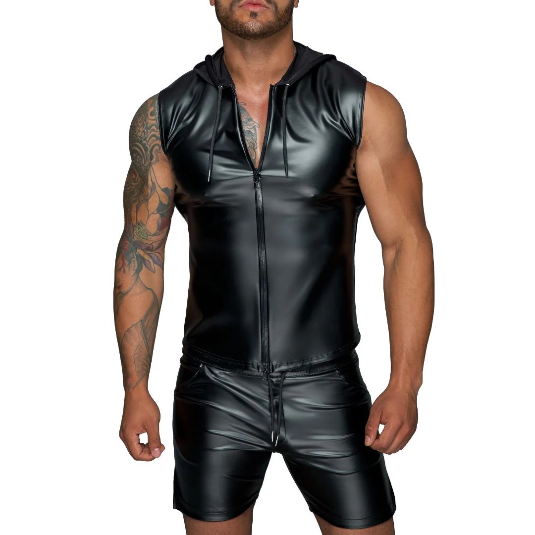 Shirt im Powerwetlook mit Kapuze