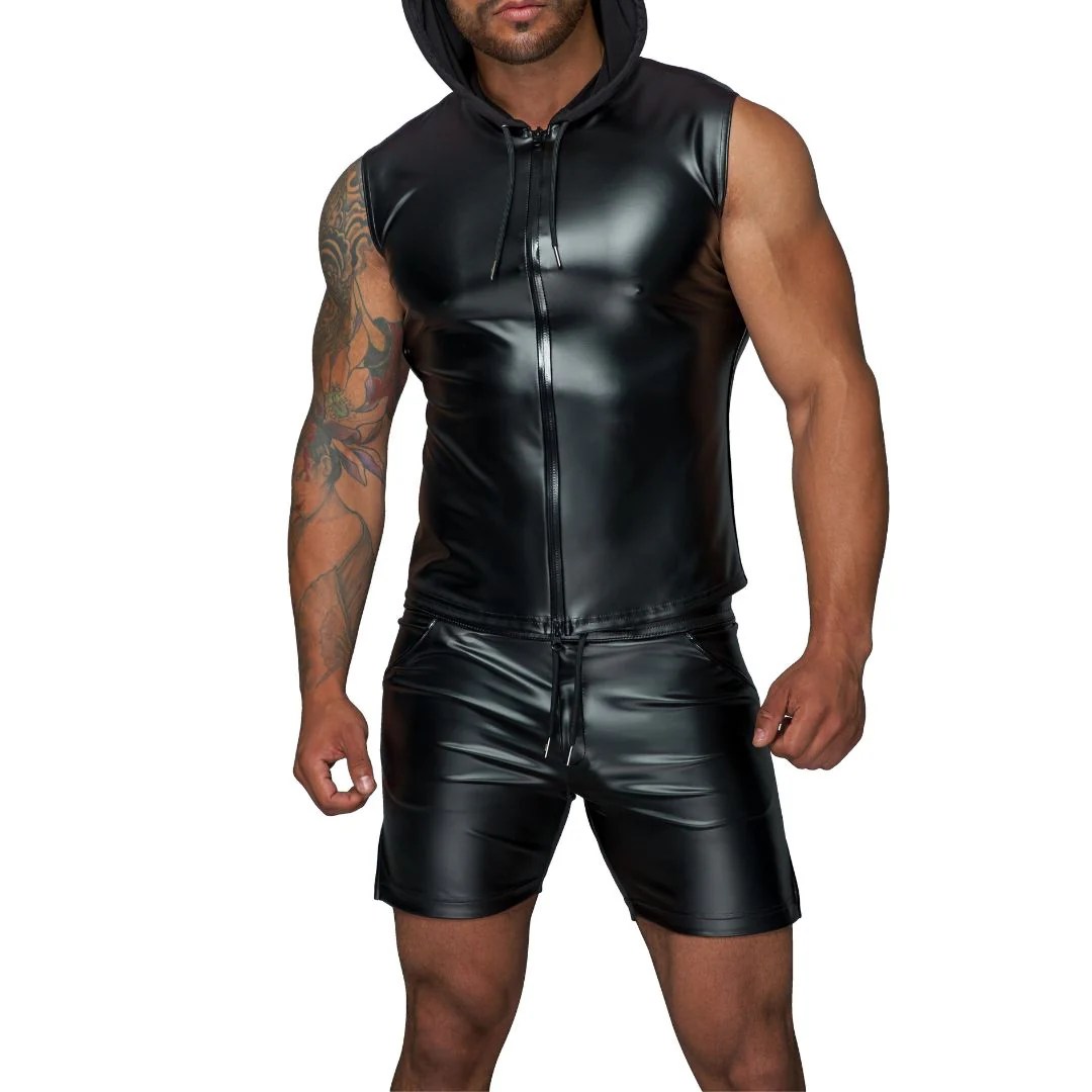 Shirt im Powerwetlook mit Kapuze