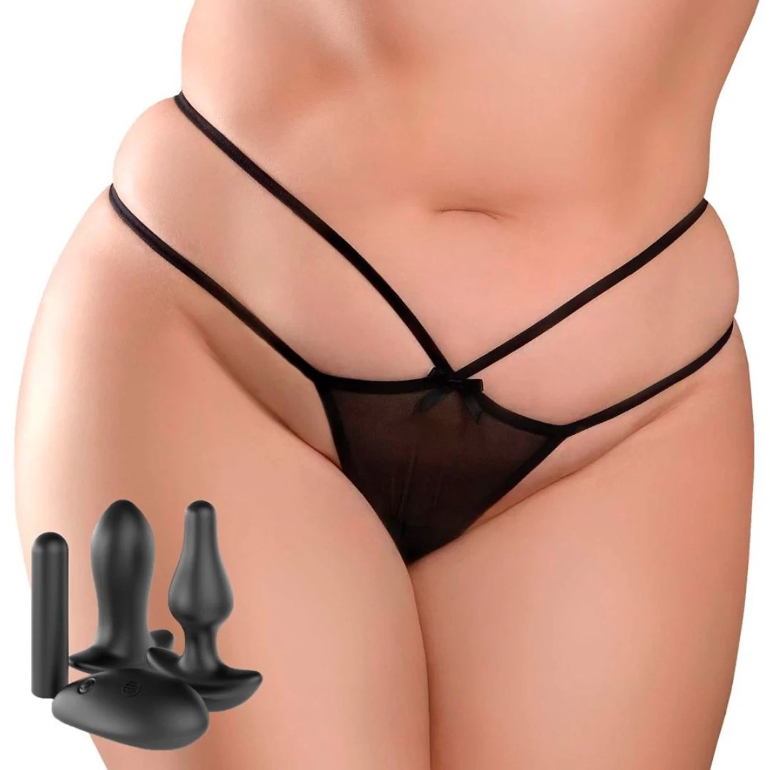 Vibro-String mit Minivibrator, 2 Analplugs und Fernbedienung