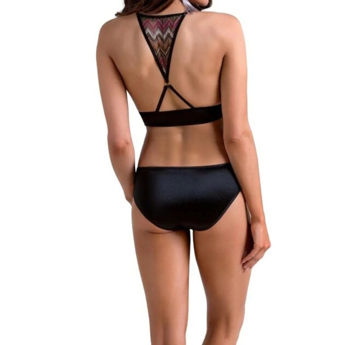Bralette und Slip aus Satin mit Zick-Zack Muster