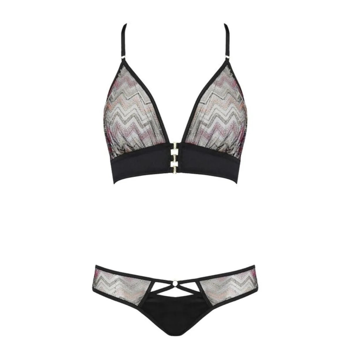Bralette und Slip aus Satin mit Zick-Zack Muster