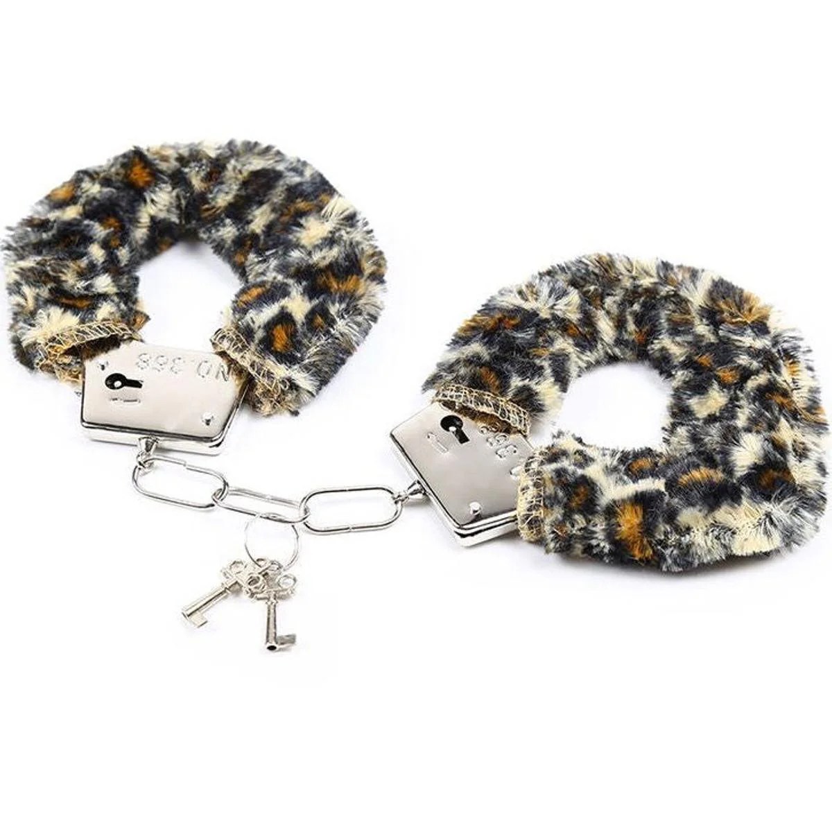 Handschellen mit Plüsch im Leopardenprint
