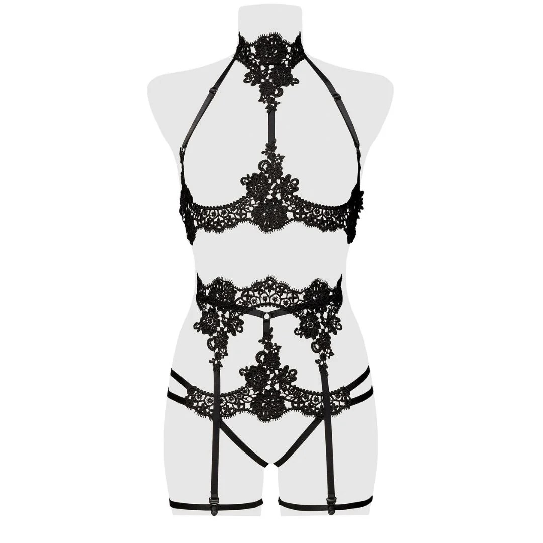 Straps-Set aus Spitze mit Unterbrust-BH und String