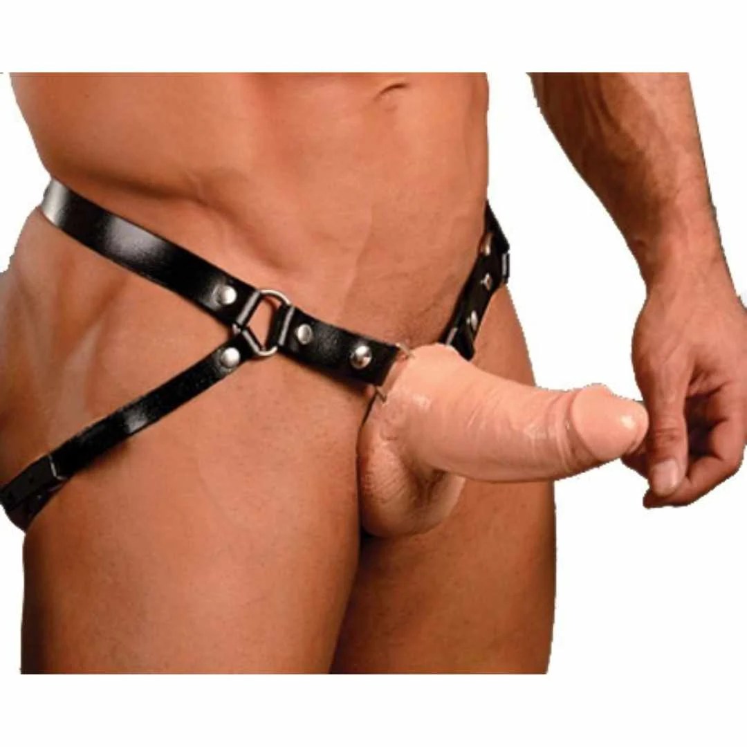 Hohler Naturdildo mit Leder-Harness