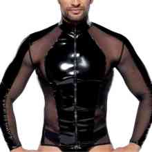 Langarm-Shirt aus Lack mit Netz-Einsätzen Langarm-Shirt aus Lack mit Netz-Einsätzen