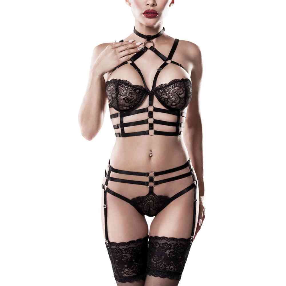 Harness Set aus Spitze und Kunstleder