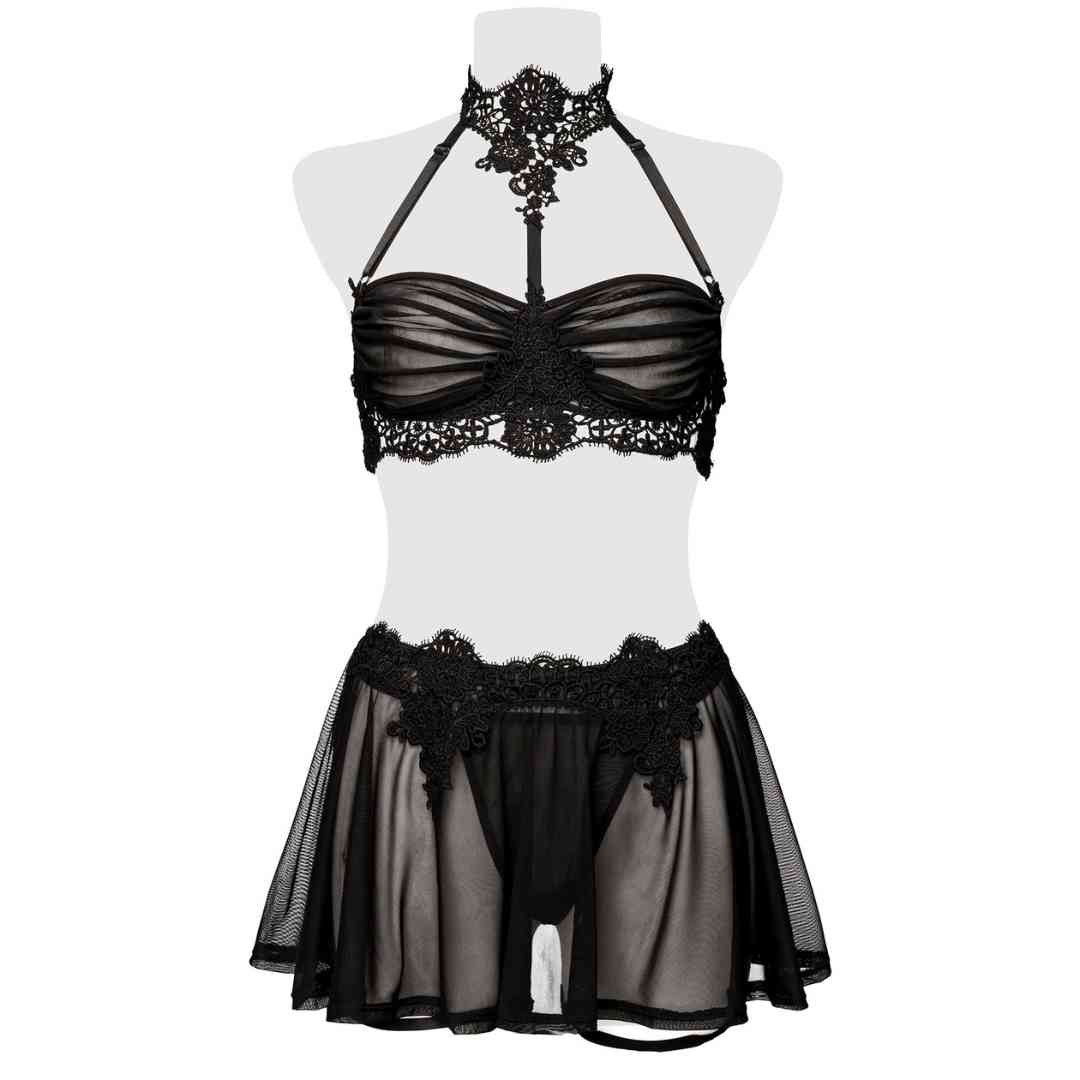 Häkelspitze-Röckchen plus Bralette und String