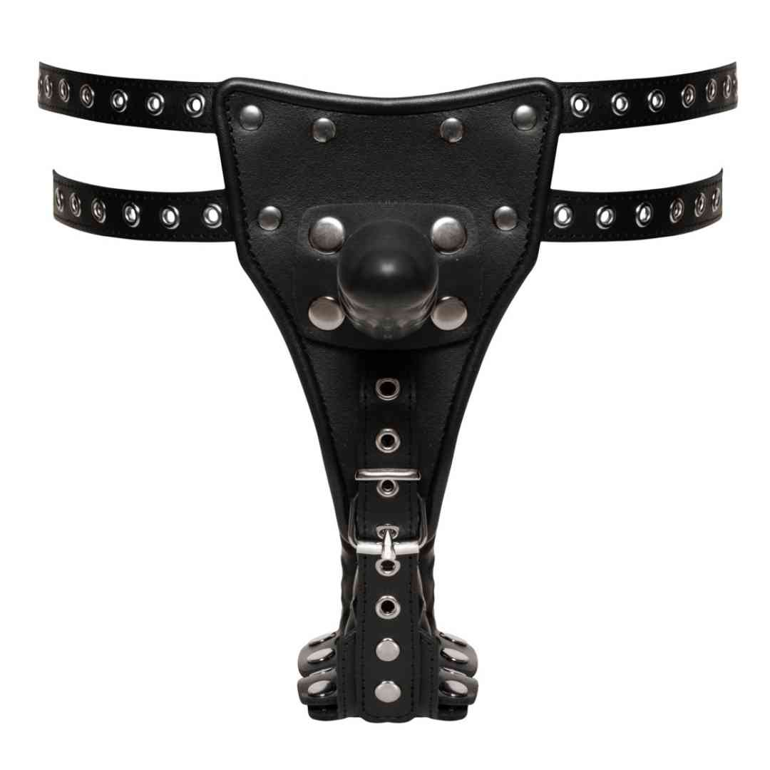 String aus Leder mit 3 Dildos
