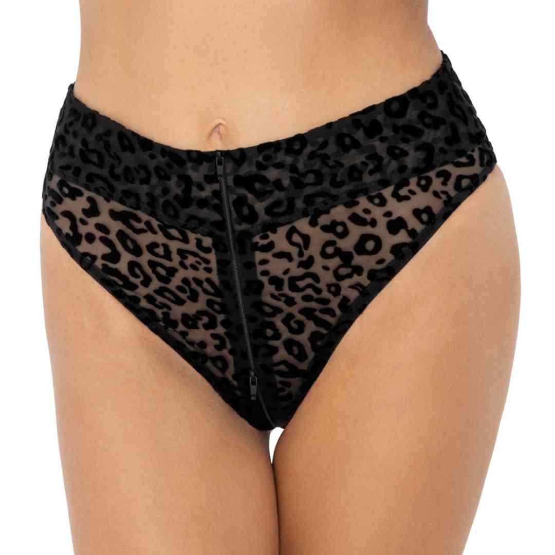 High Waist Slip mit Samtflockprint im Leo-Look