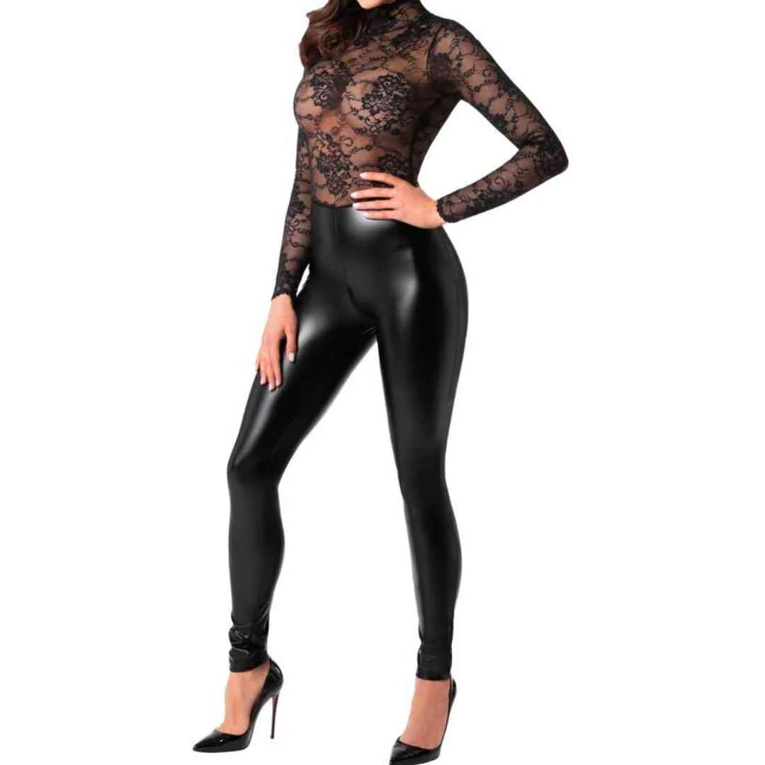 Langarm-Overall mit Spitze und Powerwetlook