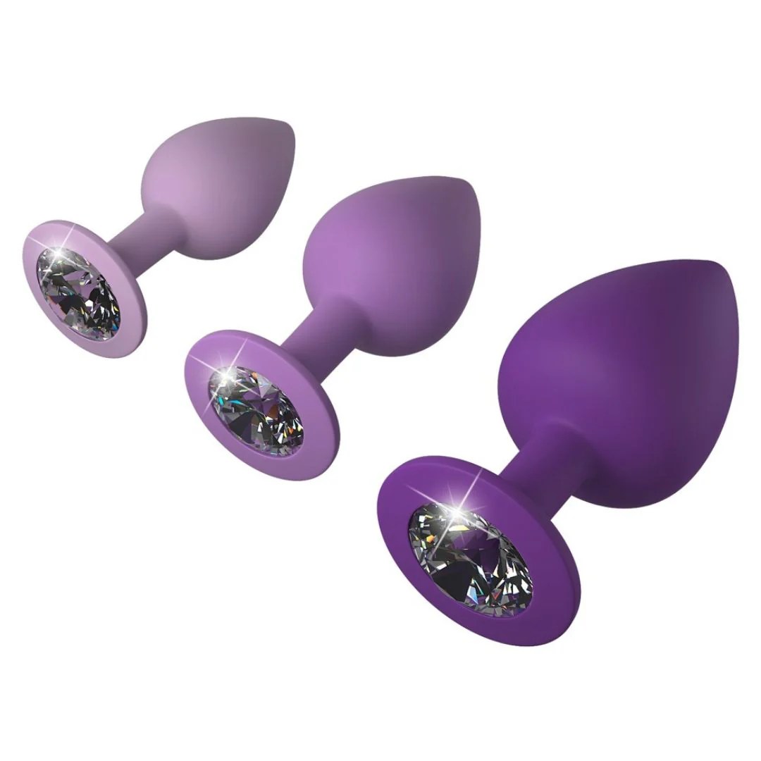 3-teiliges lila Analplug Set mit Diamanten