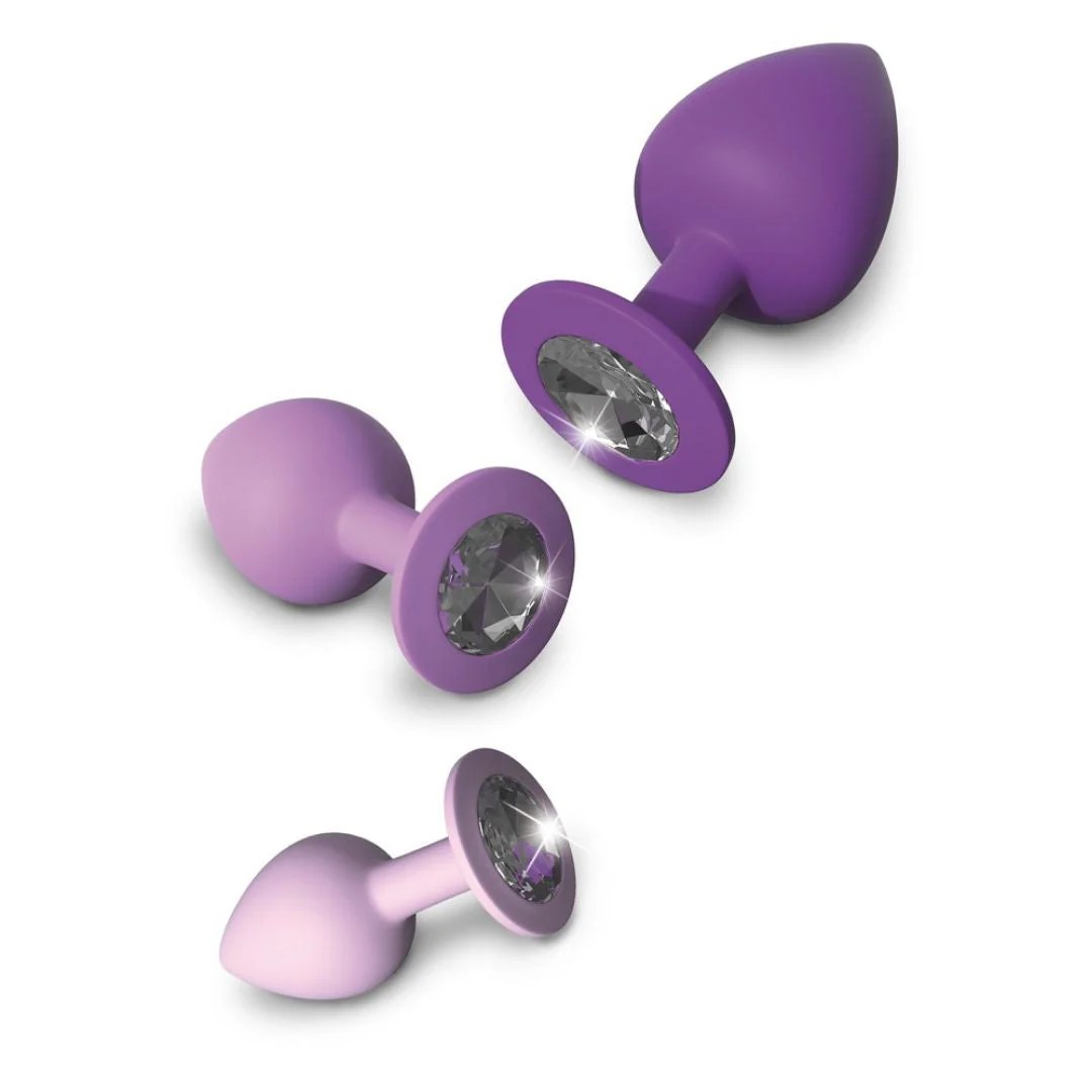 3-teiliges lila Analplug Set mit Diamanten