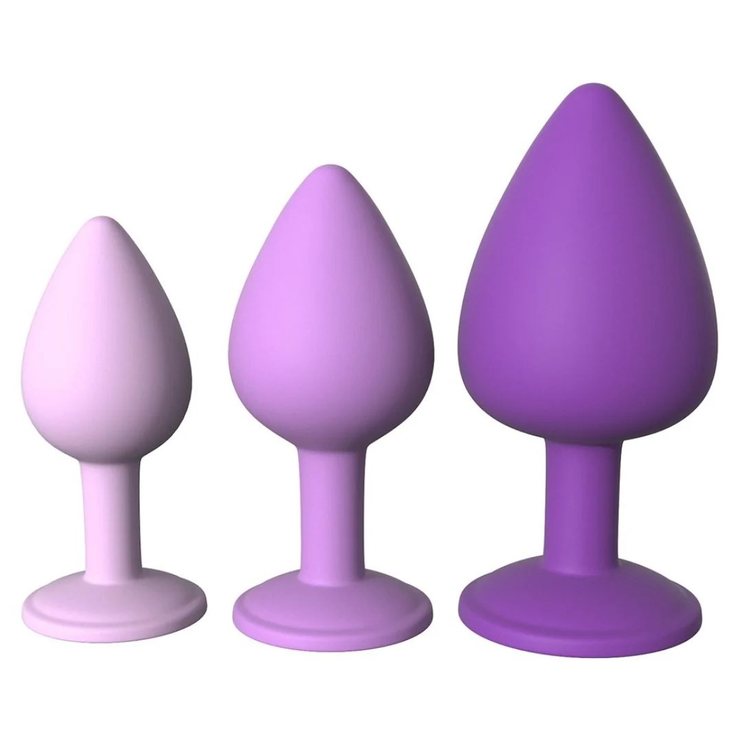 3-teiliges lila Analplug Set mit Diamanten
