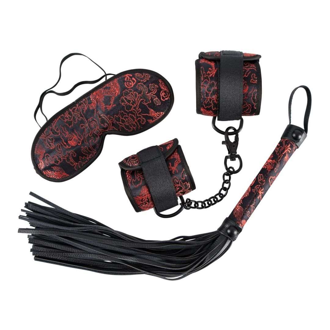 3-teiliges Bondage-Set aus Satin mit Muster