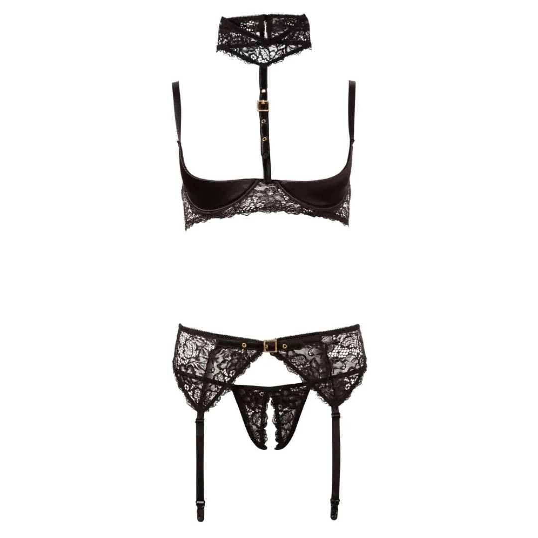 3-teiliges Hebe-Straps-Set im Mix aus Schnallen und Spitze