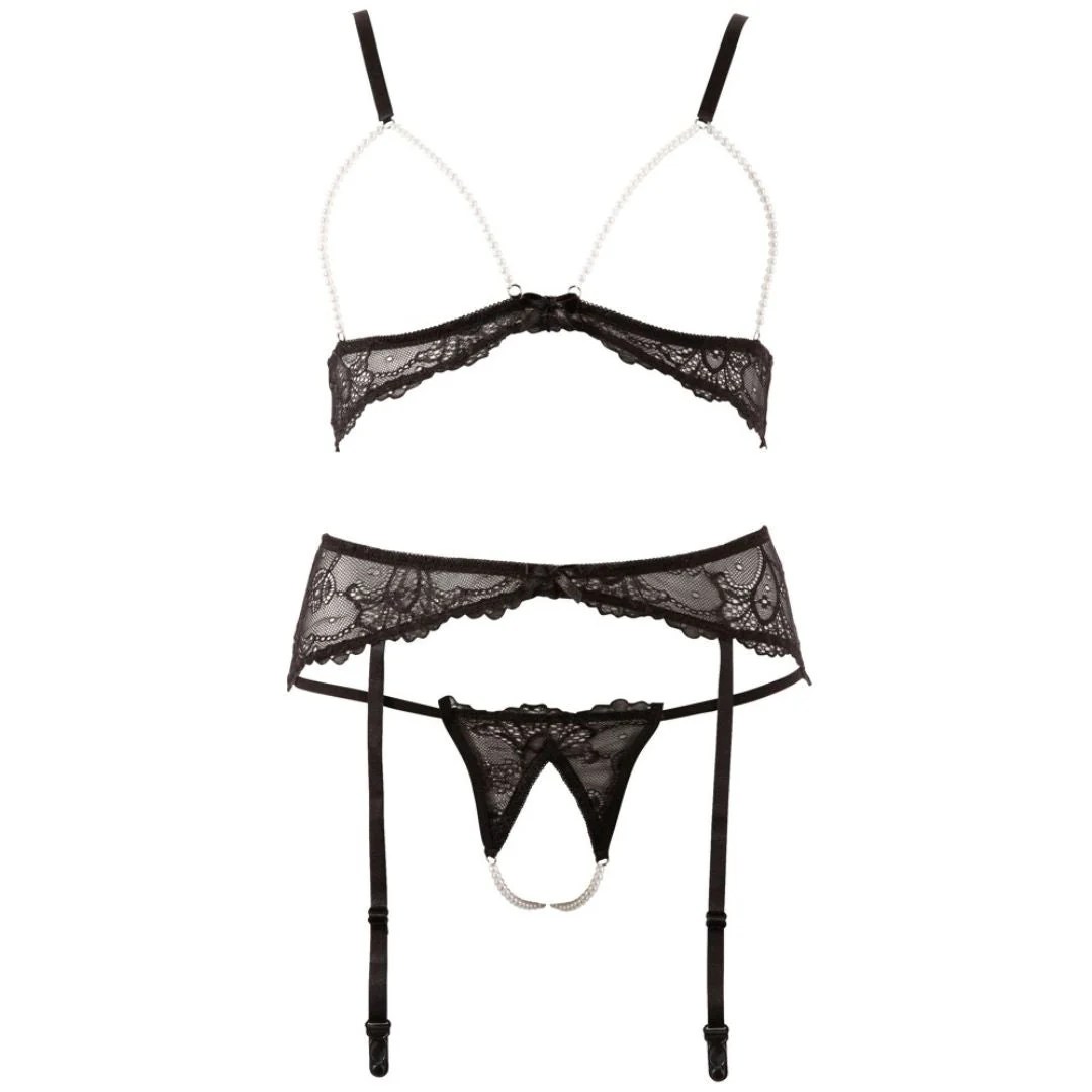3-teiliges Straps-Set Ouvert mit Schmuckperlen