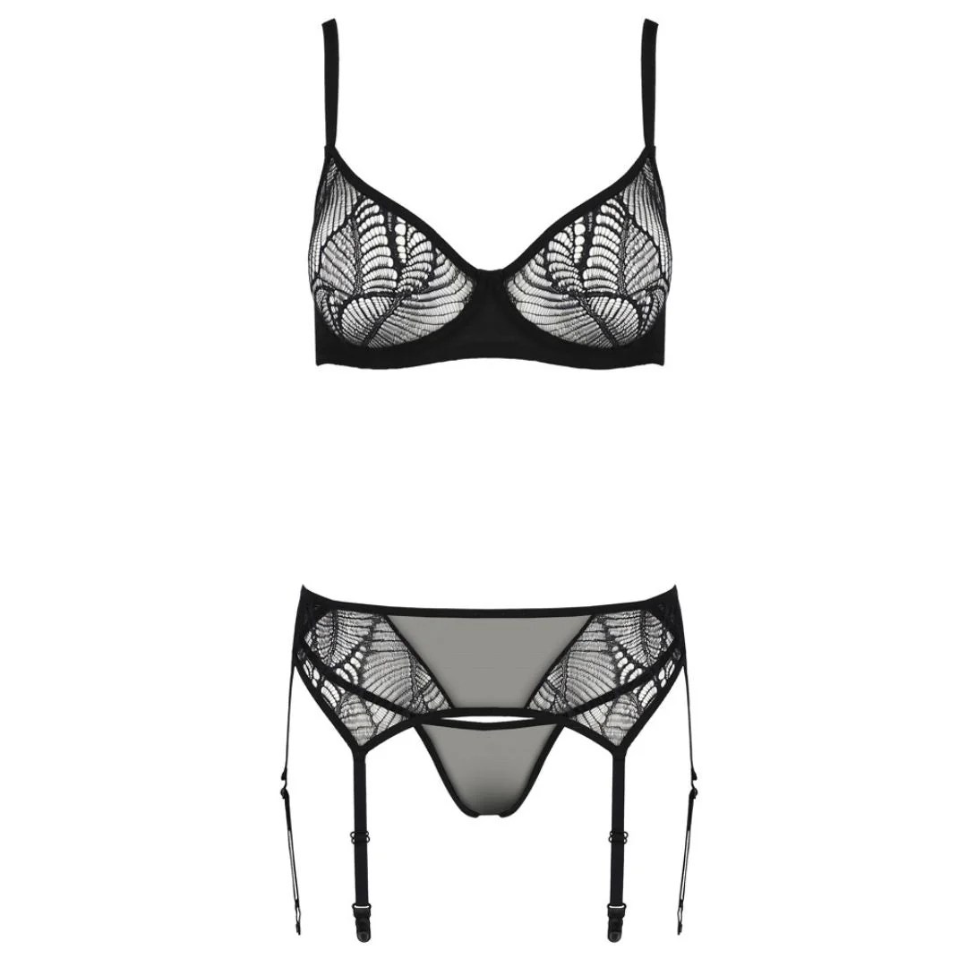 3-teiliges Straps-Set aus Powernet und Spitze, S/M - SALE