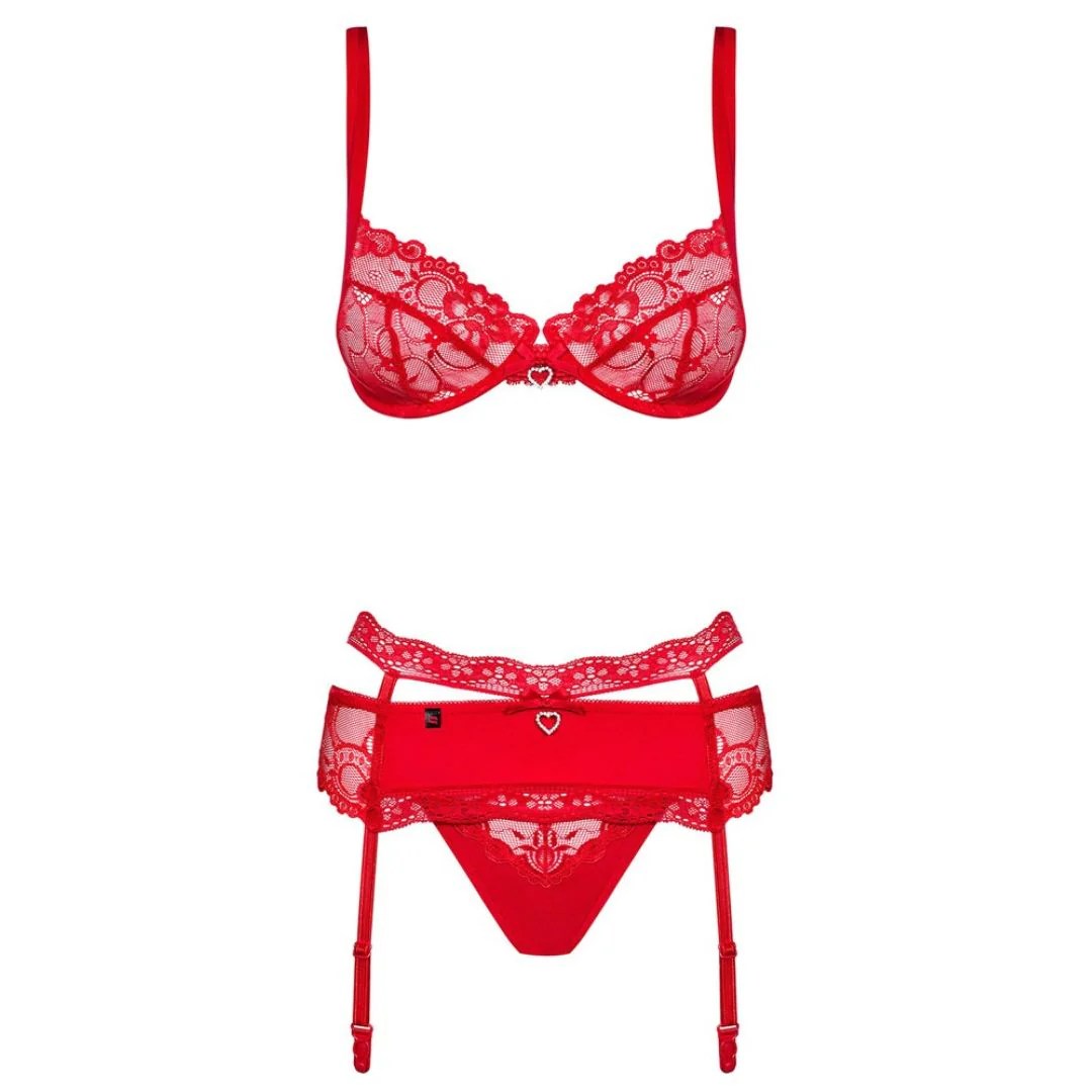 3-teiliges Straps-Set mit Spitze und Strass