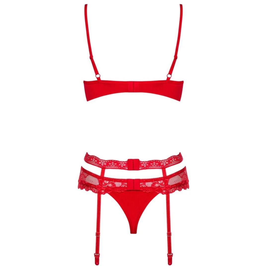 3-teiliges Straps-Set mit Spitze und Strass