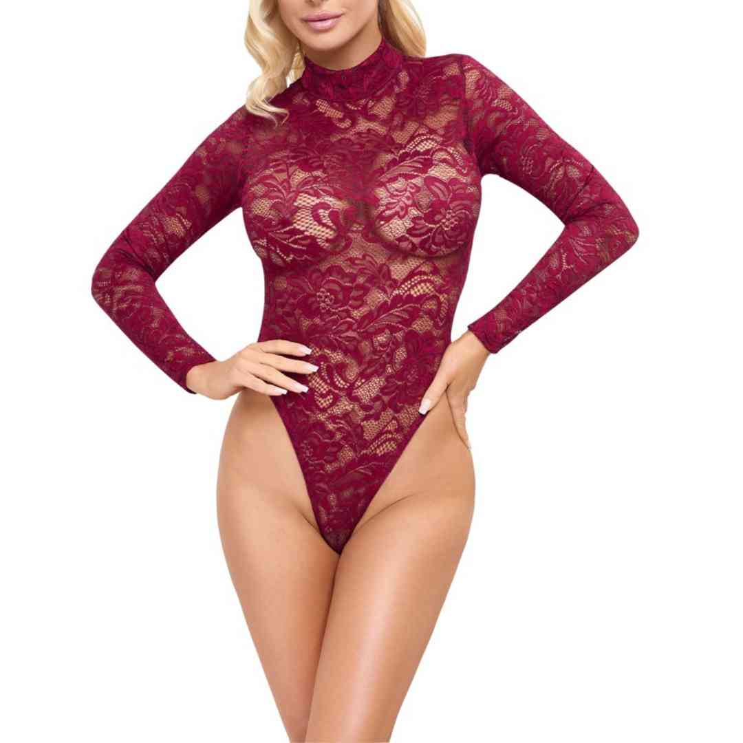Langarm-Stringbody mit Stehkragen