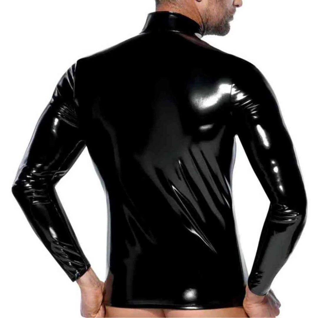 Langarm-Shirt aus Lack mit Netz-Einsätzen