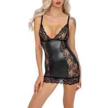 Träger-Minikleid im Powerwetlook mit Spitze Träger-Minikleid im Powerwetlook mit Spitze