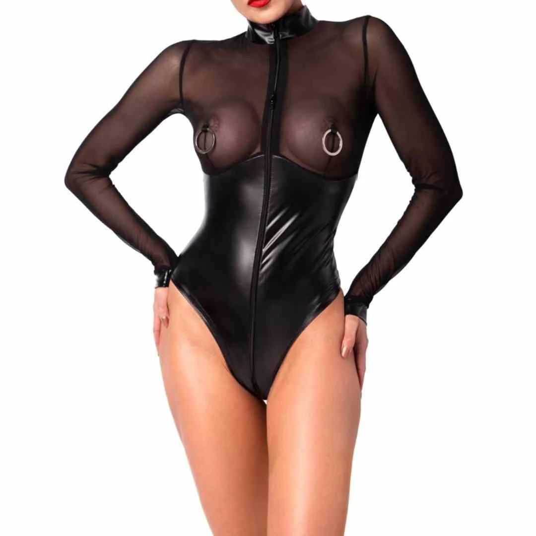 Langarm-Body im edlen Material-Mix