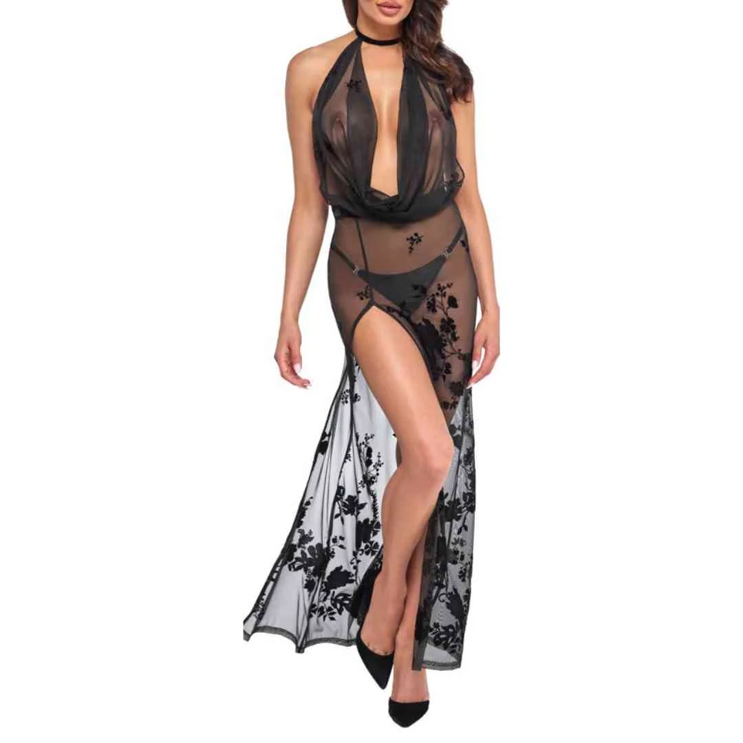 Langes Kleid in Feinnetz-Transparenz