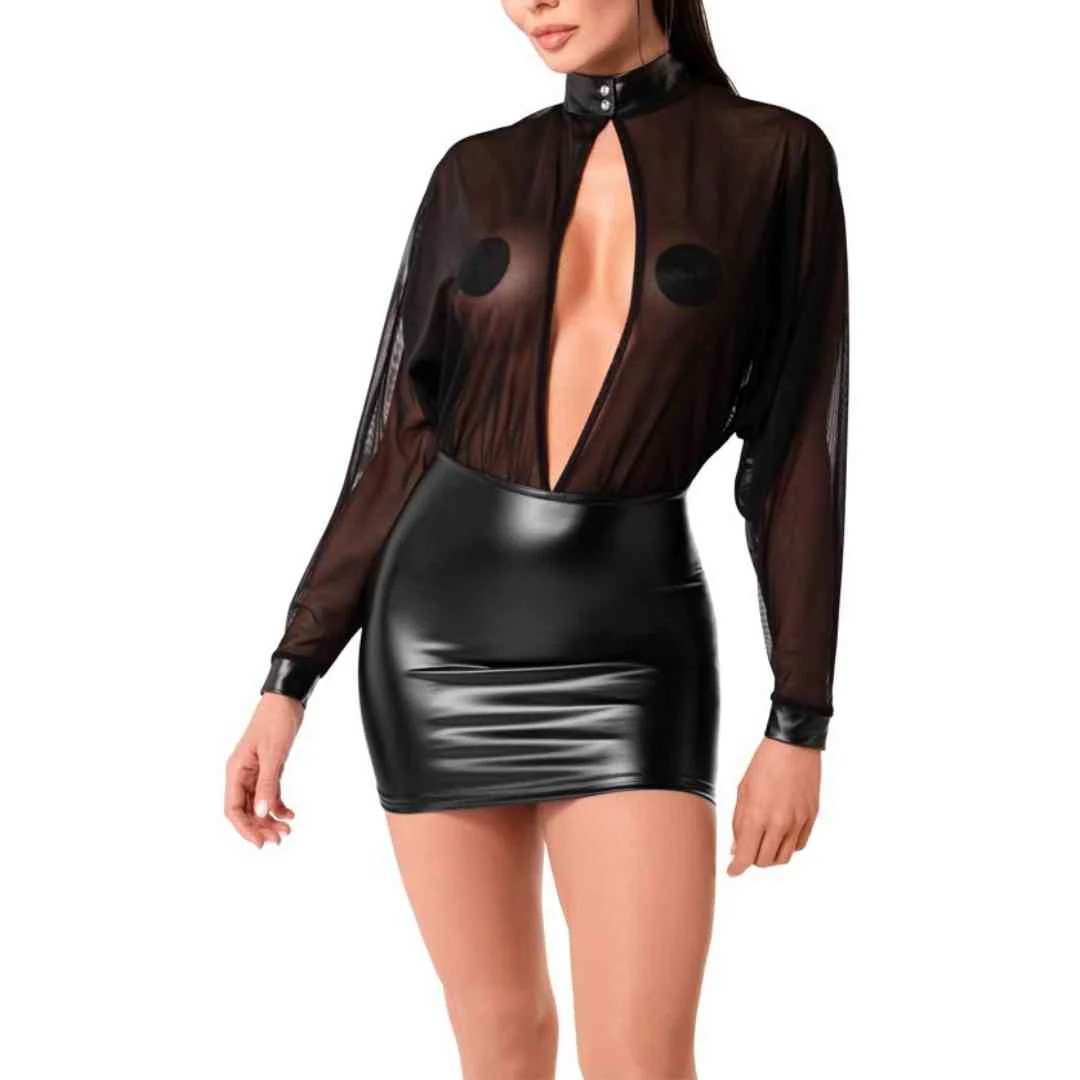 Langarm-Minikleid mit Tüll-Oberteil