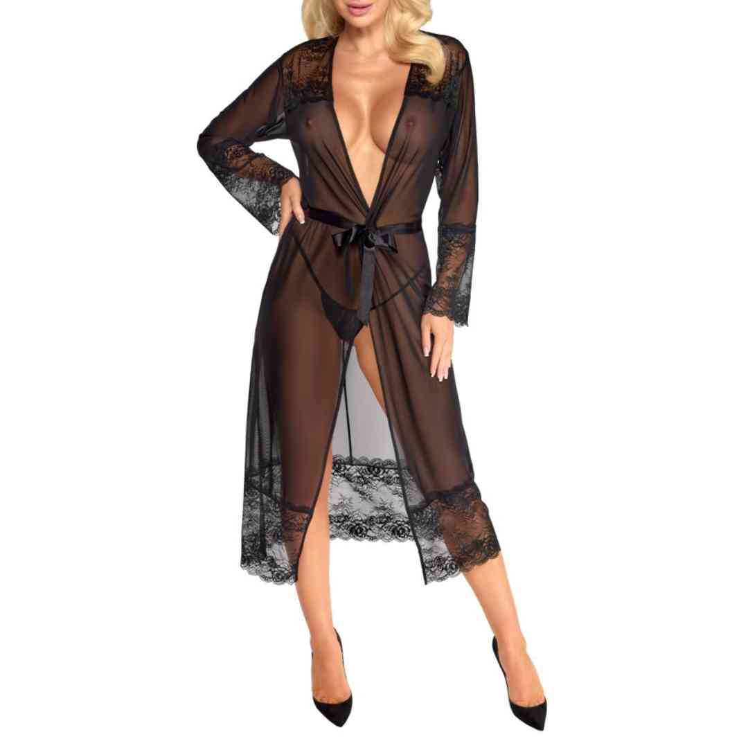 Langer Kimono aus Powernet und Spitze