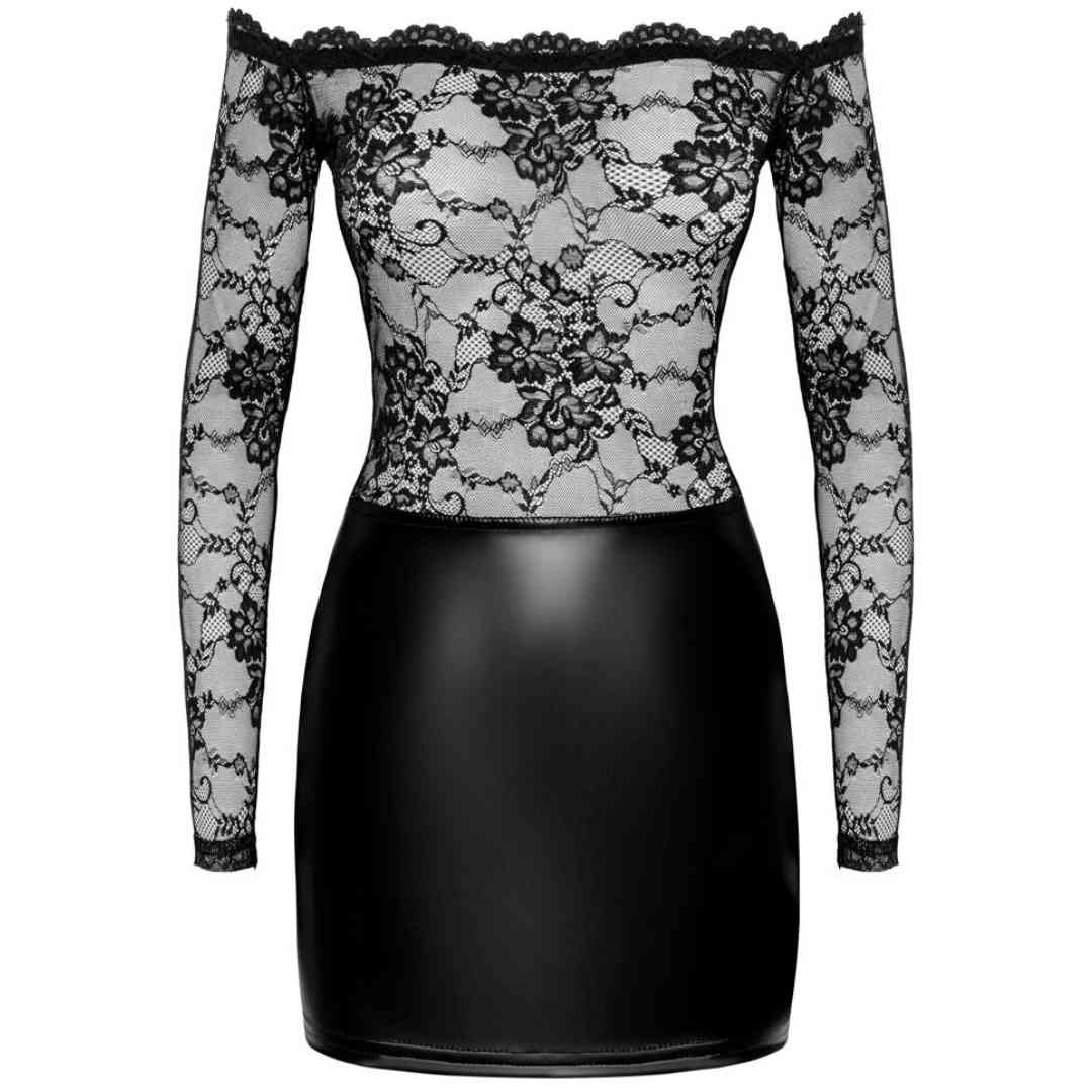 Langarm-Minikleid mit Spitze und Powerwetlook