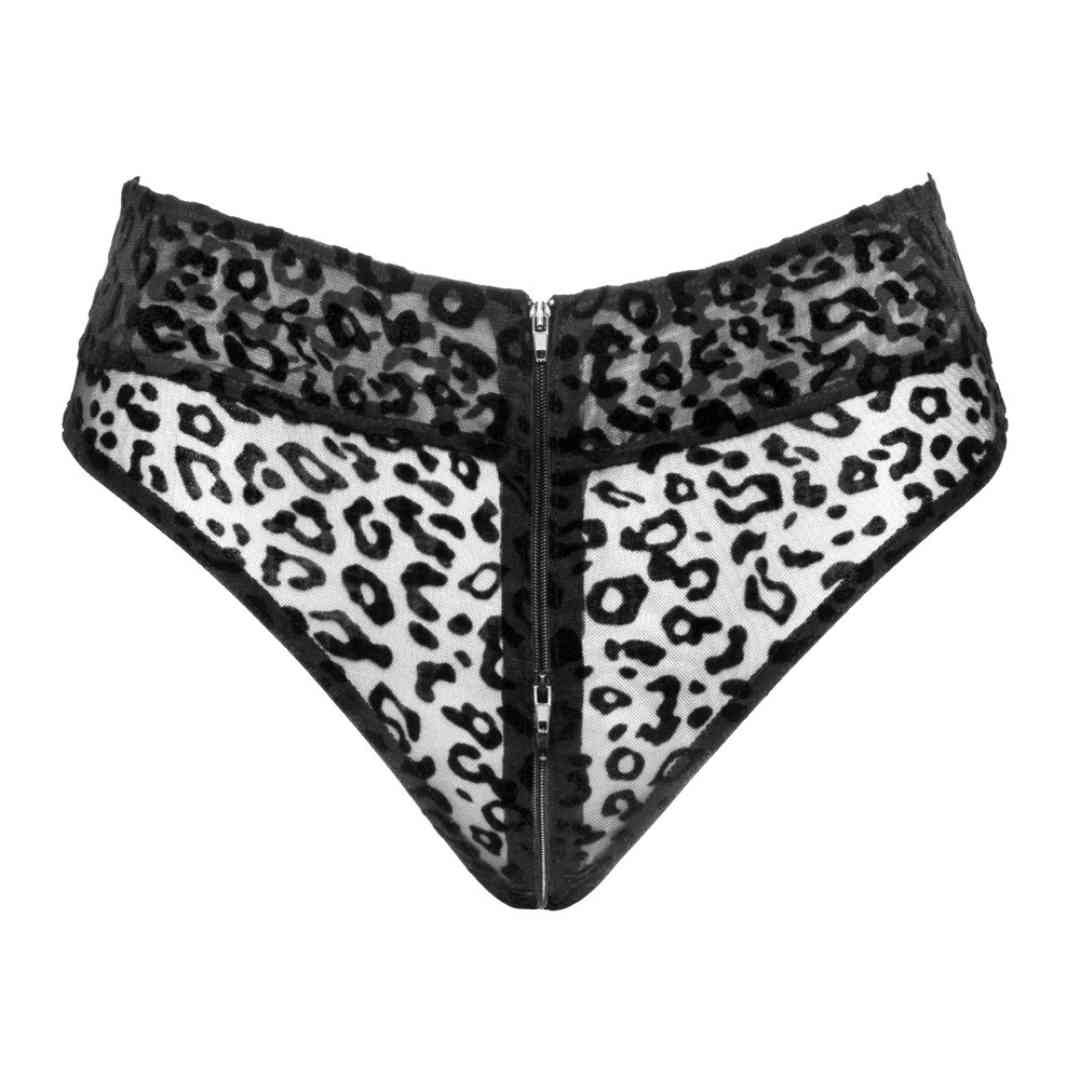 High Waist Slip mit Samtflockprint im Leo-Look