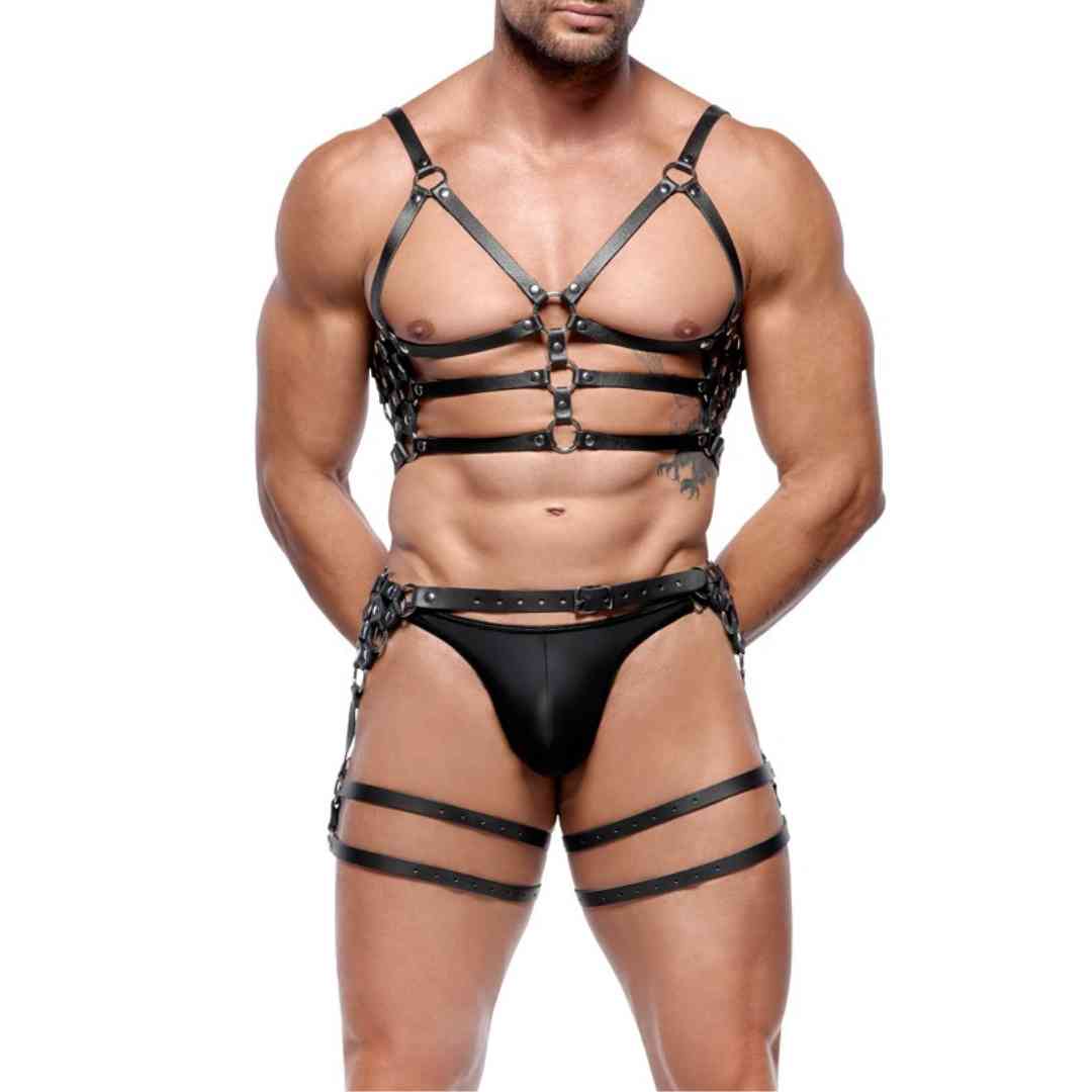 Brust- und Hüft-Leder-Harness im Set