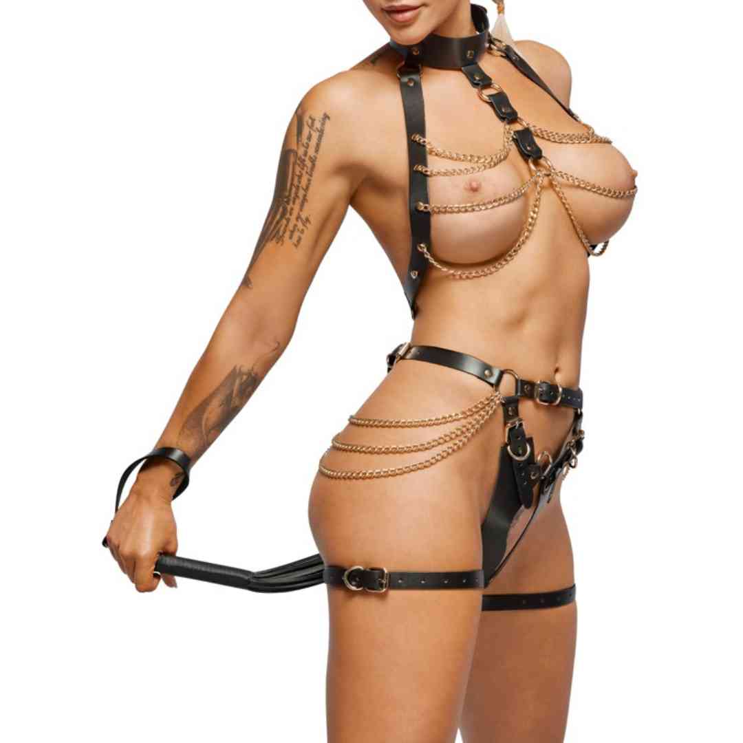 Harness-Set mit Neckholder Top und Kettenbesatz