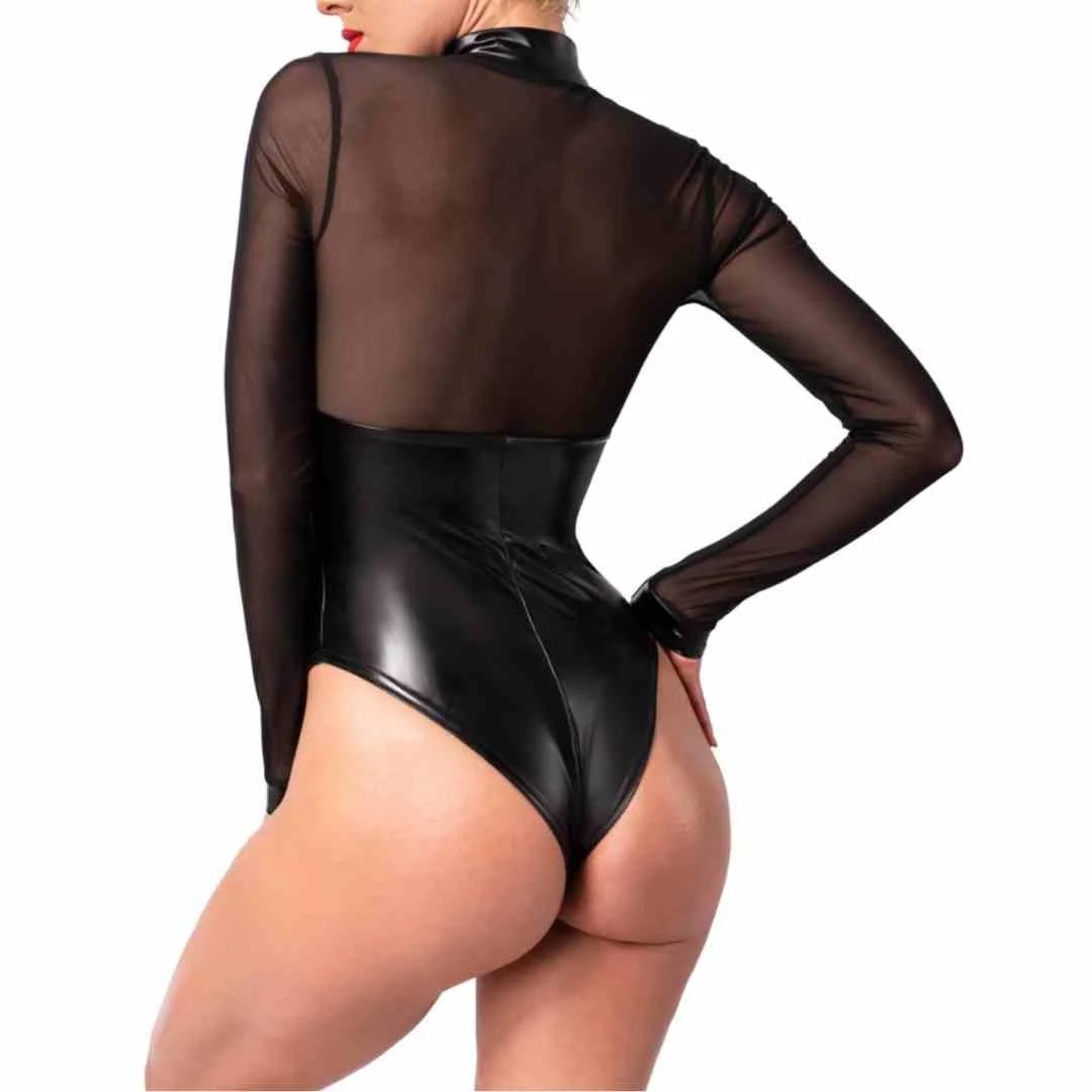 Langarm-Body im edlen Material-Mix