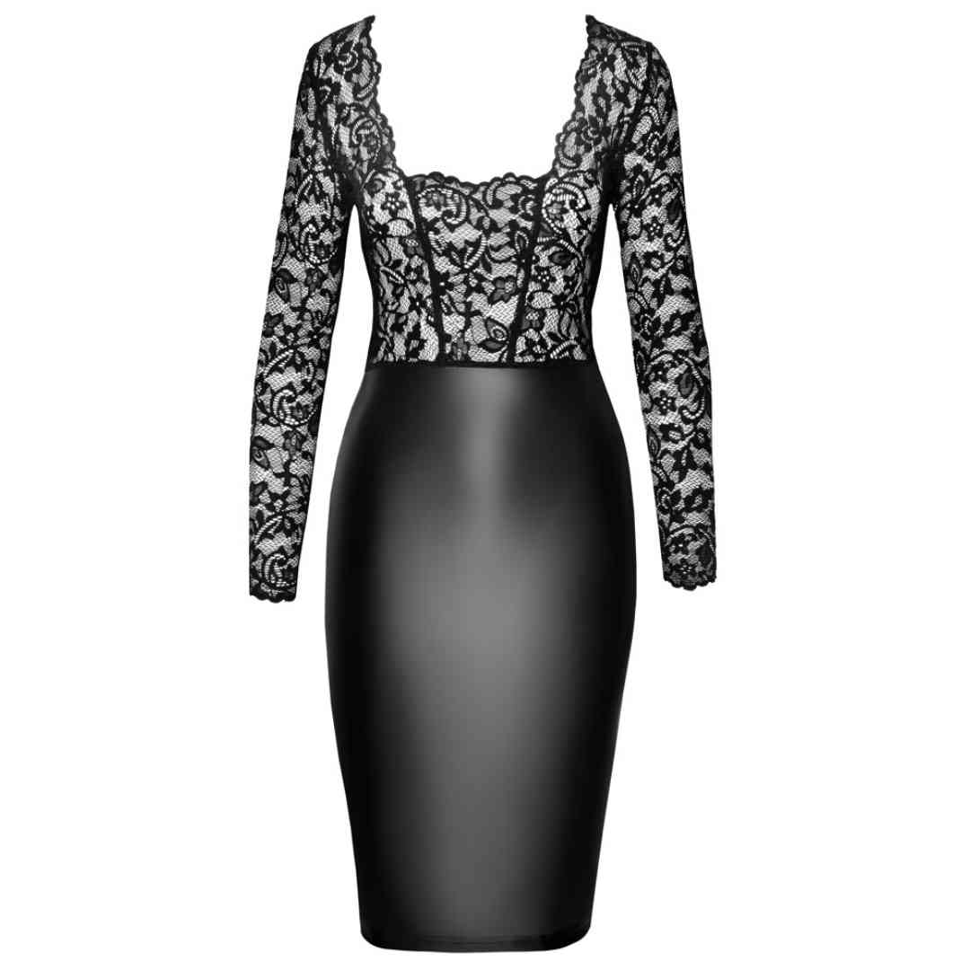 Langarm-Kleid auf Spitze mit Wetlook-Rock