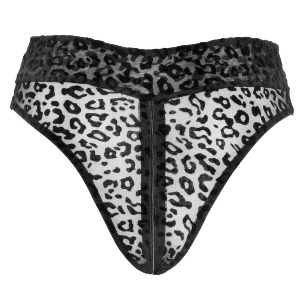 High Waist Slip mit Samtflockprint im Leo-Look