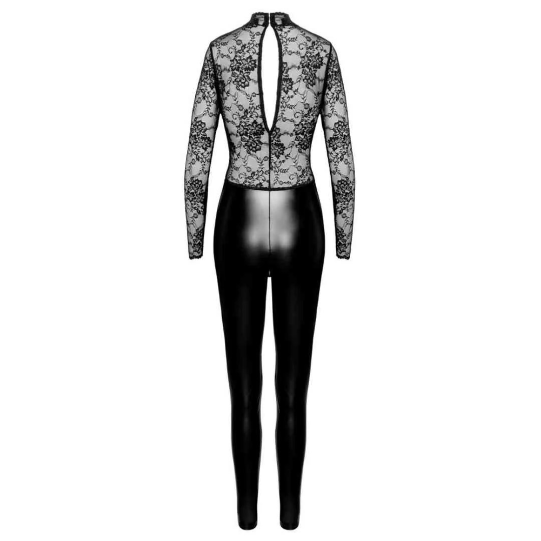 Langarm-Overall mit Spitze und Powerwetlook