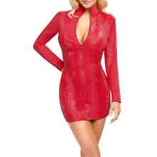 Langarm-Minikleid in roter Schlangenhaut-Optik Langarm-Minikleid in roter Schlangenhaut-Optik