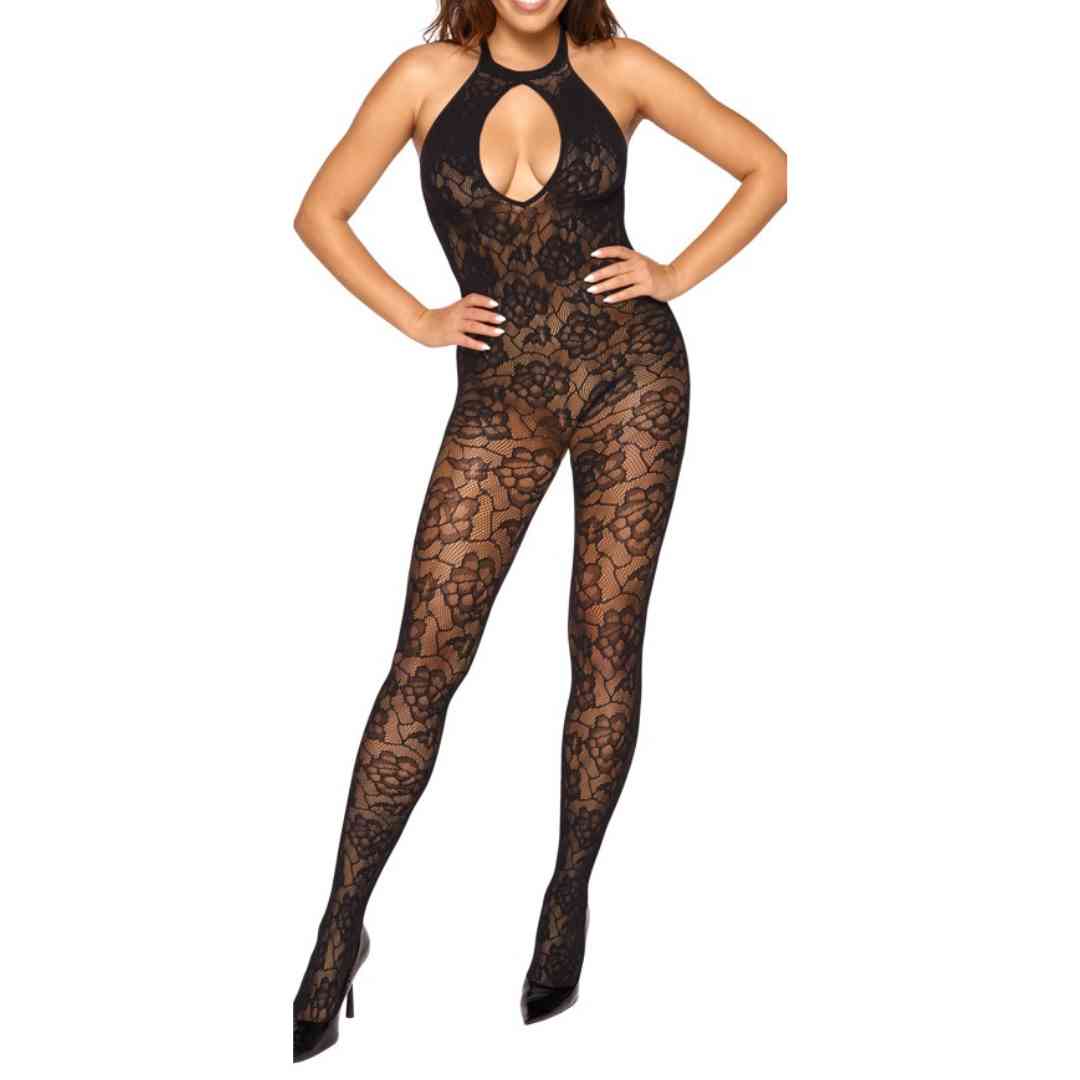 Catsuit ouvert mit Blütenoptik