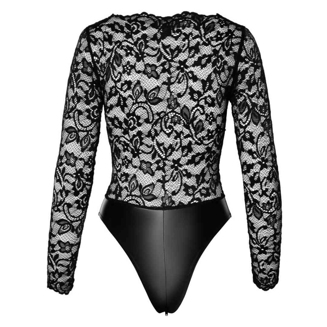 Langarm-Body aus Spitze mit Wetlook-Slip