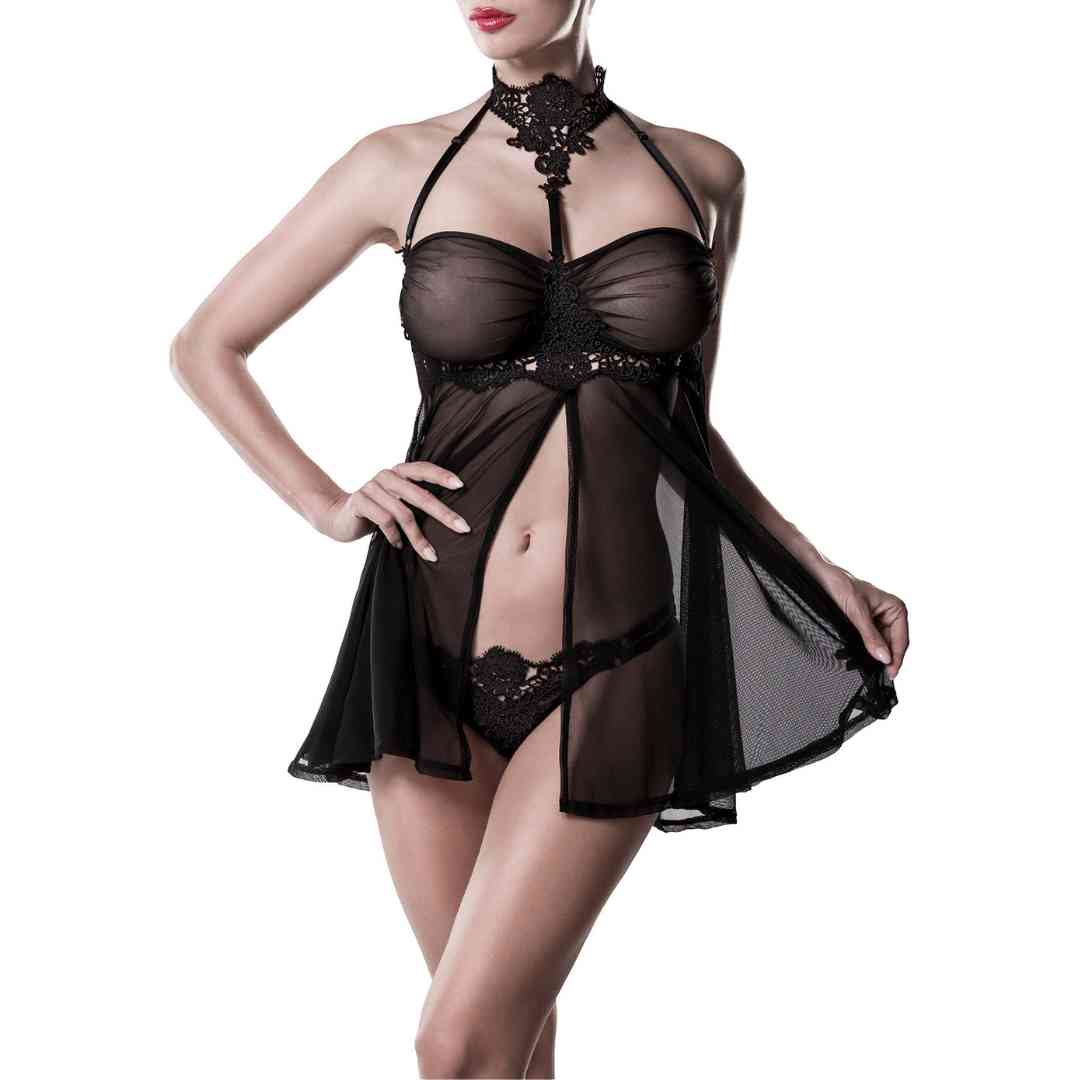 Negligé mit Häkelspitze plus Slip