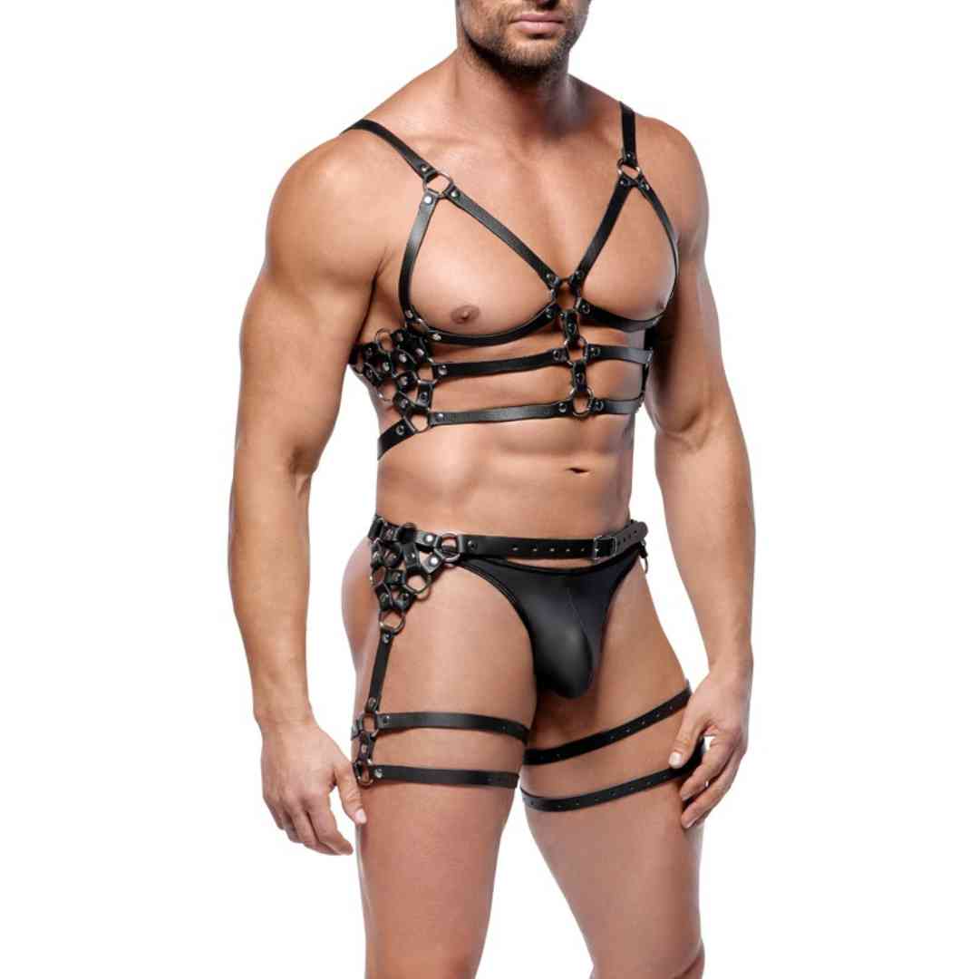 Brust- und Hüft-Leder-Harness im Set