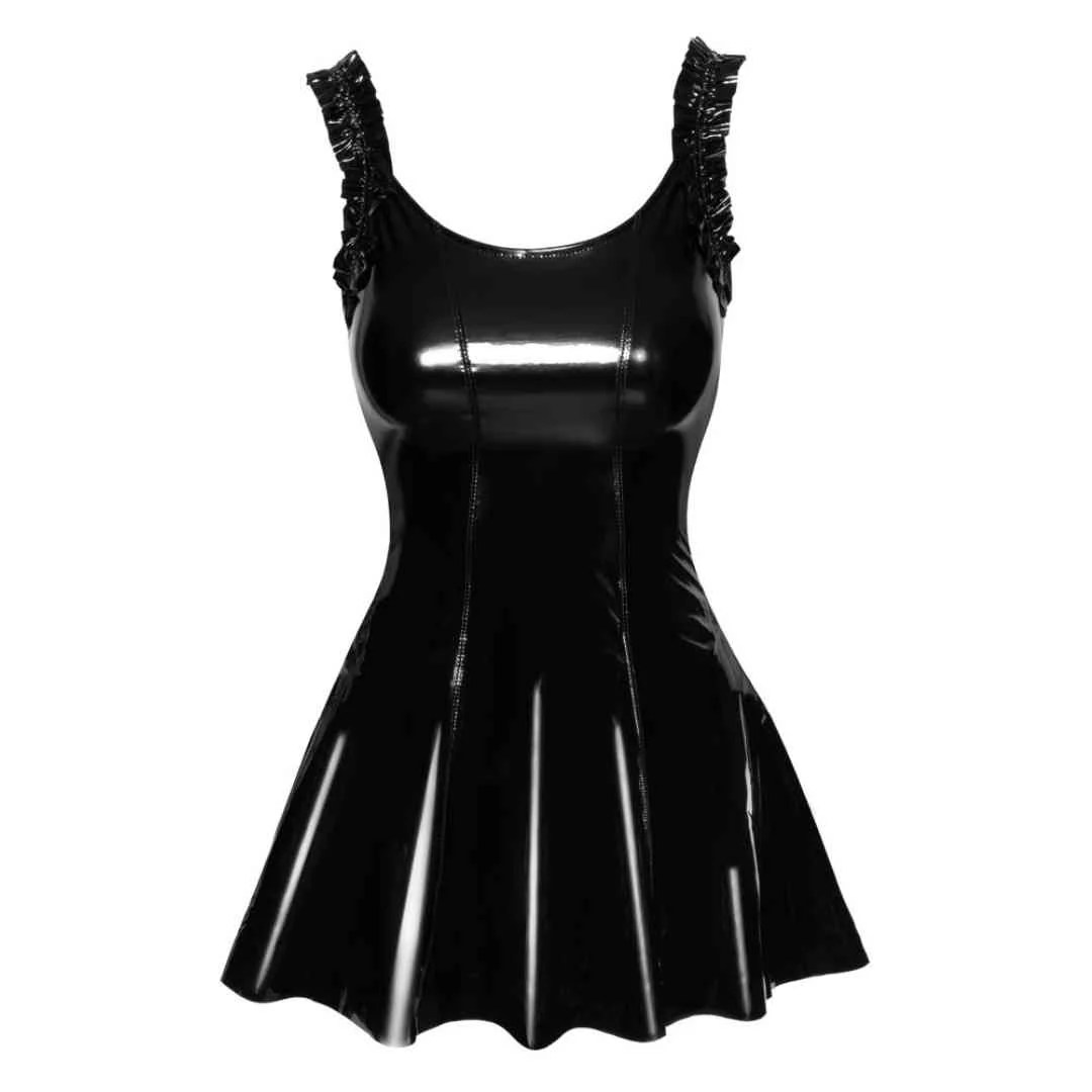 Lack-Minikleid mit Rüschen-Trägern