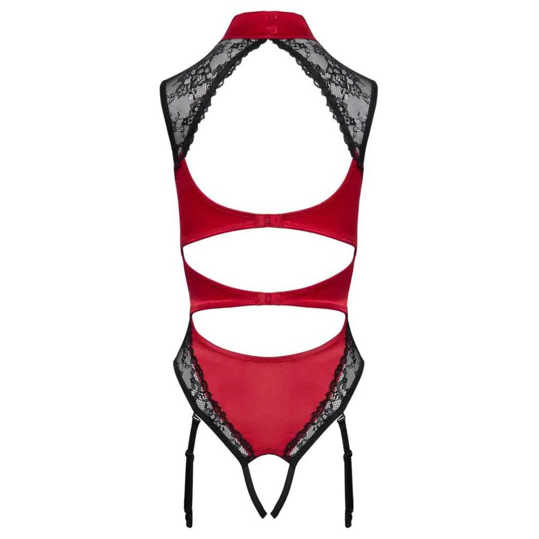 Straps-Body ouvert mit rotem Satin