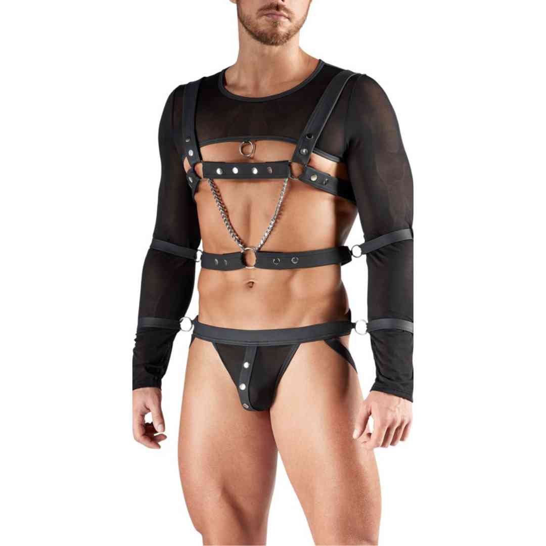 Set aus Crop-Top, Brust-Harness & Jock